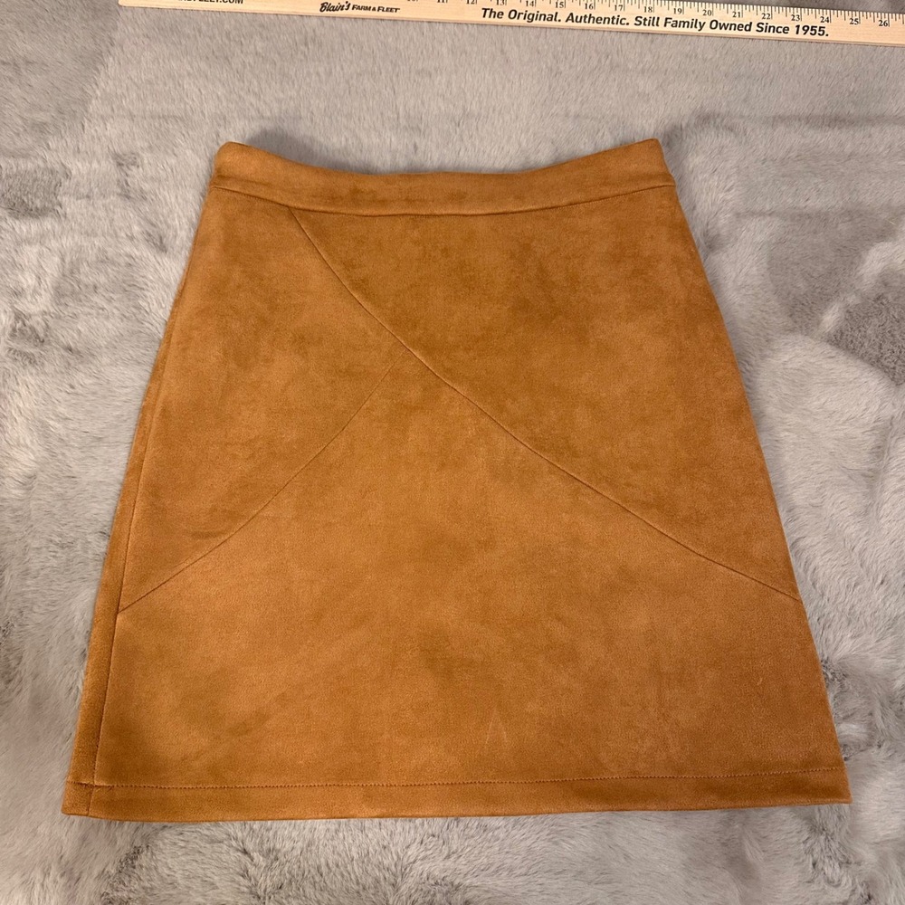 SimpLee A-Line Mini Skirt Brown Faux Suede Panel Detail Career Casual Medium